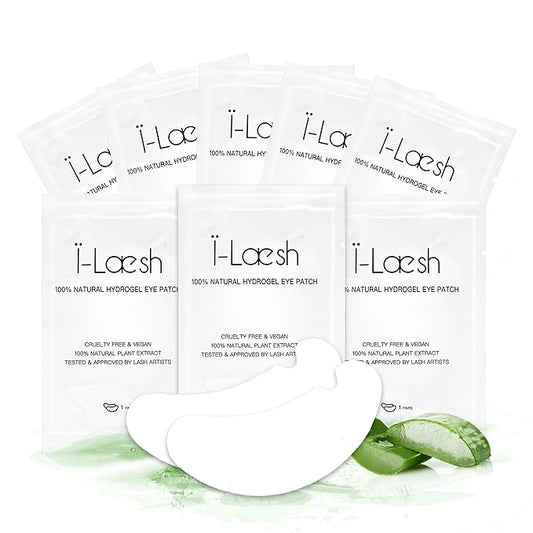 i-laesh 50 Pairs Hydrogel Under Eye Pads for Eyelash Extensions - Lint-Free Aloe Vera Gel Patches for Professional Lash Lift & Tint Supplies