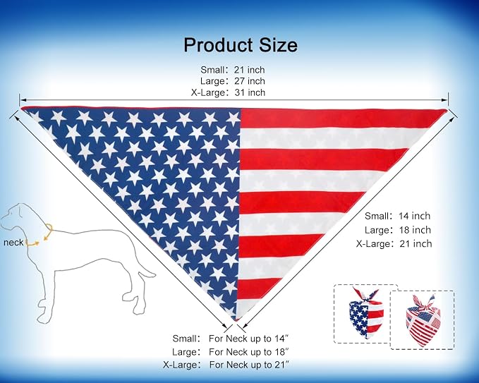 2PCS Dual-Layer Design Patriotic Dog Bandanas Outfit,Large Summer Triangle Reversible Memorial Day Independence Day American Flag 4th of July Scarf for Big Boy and Girl Dogs Red White Blue