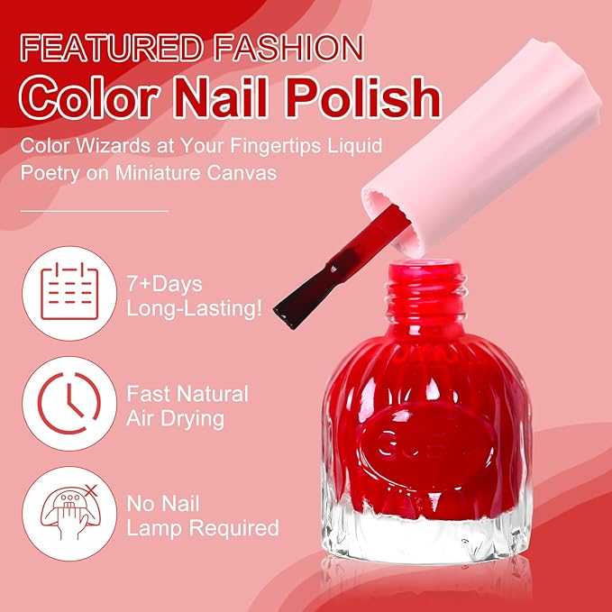 Major Dijit Quick Air Dry Nail Polish FireBrick Regular Nail Polish Non UV Gel Hema 0.34 fl oz.
