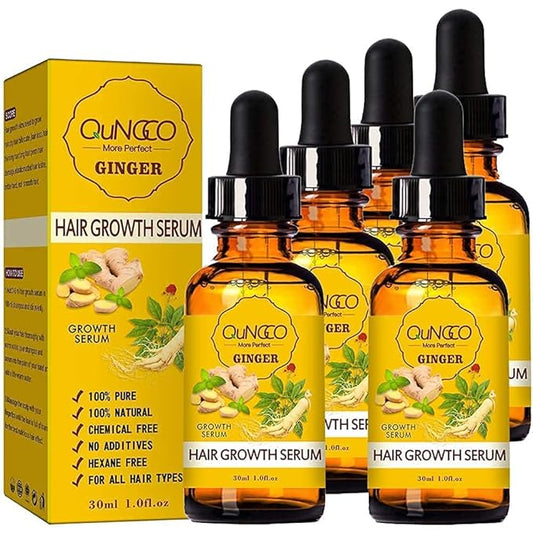 5 PACK Hair Growth Serum Liquid Hair Loss Treatment for Women & Men Dense Thicken Hair,Natural Ginger Essential Oil - Promotes Strong, Thick,Strengthens Hair - Nourishment For All Hair Types