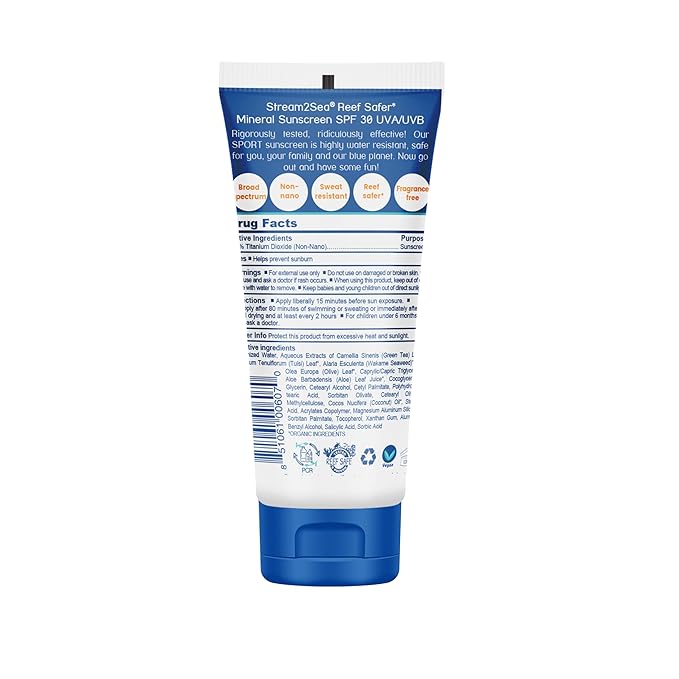 STREAM 2 SEA SPF 30 Biodegradable Mineral Sunscreen, 3 Fl oz Non-Greasy and Moisturizing Reef Safe Sunscreen For Face Protection and Body Against UVA and UVB