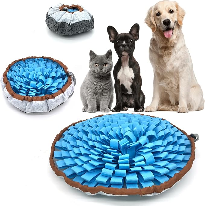 Dog Snuffle-Mat Slow-Feeder-Bowl - Simulating Grassland for Boredom, Encourages Natural Foraging Skills for Pet, Treat Indoor Outdoor Stress Relief（Blue）