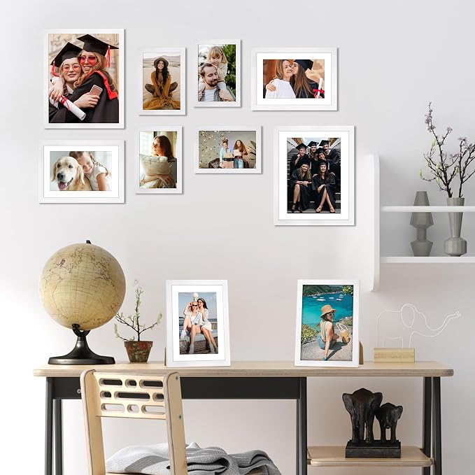 10 Pack Picture Frames Collage Wall Decor for Mounting or Tabletop Display, Gallery Wall Frame Set with Two 8x10 White Frames, Four 5x7 Frames and Four 4x6 Frames, Multi-Pack Photo Frame Set