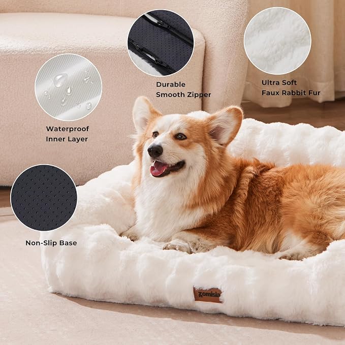 ZOMISIA Orthopedic Cat Couch Bed for Indoor Cats, Removable Washable Cover | 24x18'' Cute Cat Sofa Bed, Neck-Friendly Bolster, Pet Couch Bed with Supportive Egg Foam for Small Dogs Puppy Kitten, White