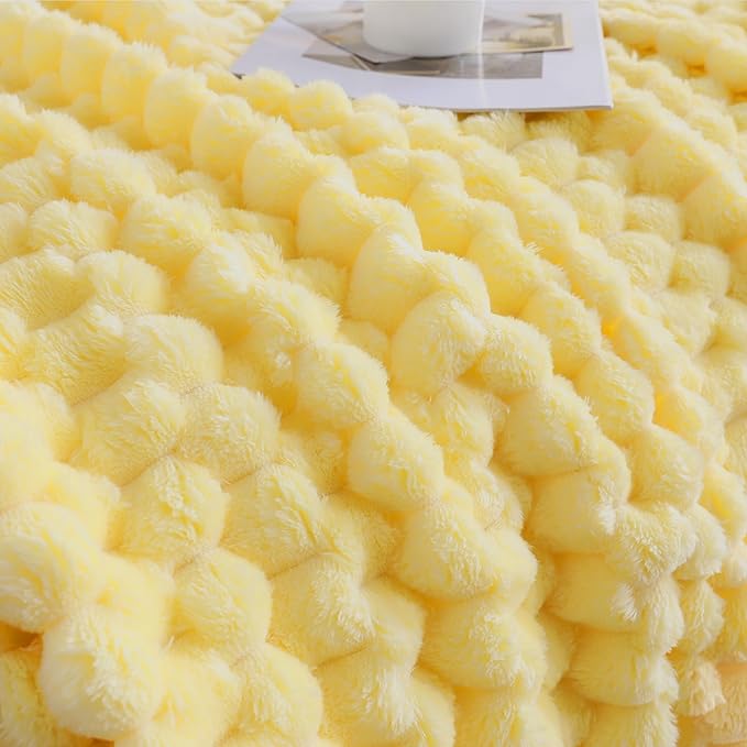 Bright Yellow Fleece Throw Blanket 50”×60” for Couch Sofa Bed | Super Soft Cozy Plush Microfiber Flannel Blanket with 3D Jacquard Lightweight for Mom Woman