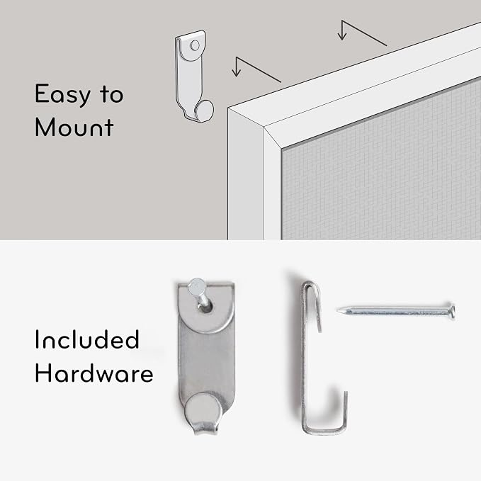 U Brands Farmhouse Linen Bulletin Board, 30" x 20", White Wood Frame, Wall Mounted Pin Board for Home Office, Classroom & Kitchen, Includes Push Pins