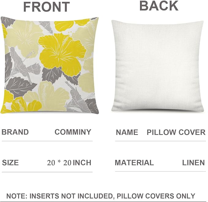 Yellow Throw Pillow Covers 20x20 Set of 6, Large Daisy Floral Home Decor | decorative daisy dahlia, Botanical floral, Large Throw Pillow Size, Breathable Linen, summer Decor Couch Sofa Living Room