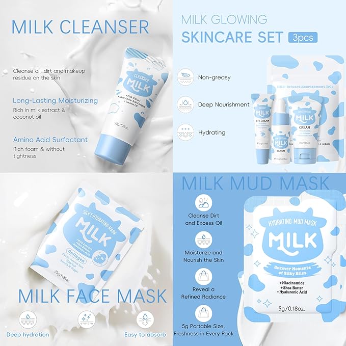 Milk Kids Skincare Sets for Girls 8-10 Birthday Christmas Gifts - Skincare for Girls 10-12 - Gifts for Teenage girls Skin Care for Kids Age 8-12,Skin Care for Teens 10-12,Skincare Set for kids 8-9