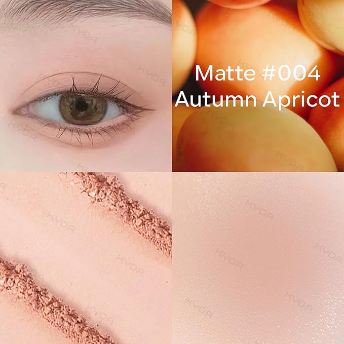KYDA Peach Matte Single Eyeshadow, Warm Peach Eyeshadow for Eyes and Cheeks, Ultra-fine Lightweight, Crease-proof High Pigmented Formula, Korean Mini Eyes Makeup, Autumn Apricot