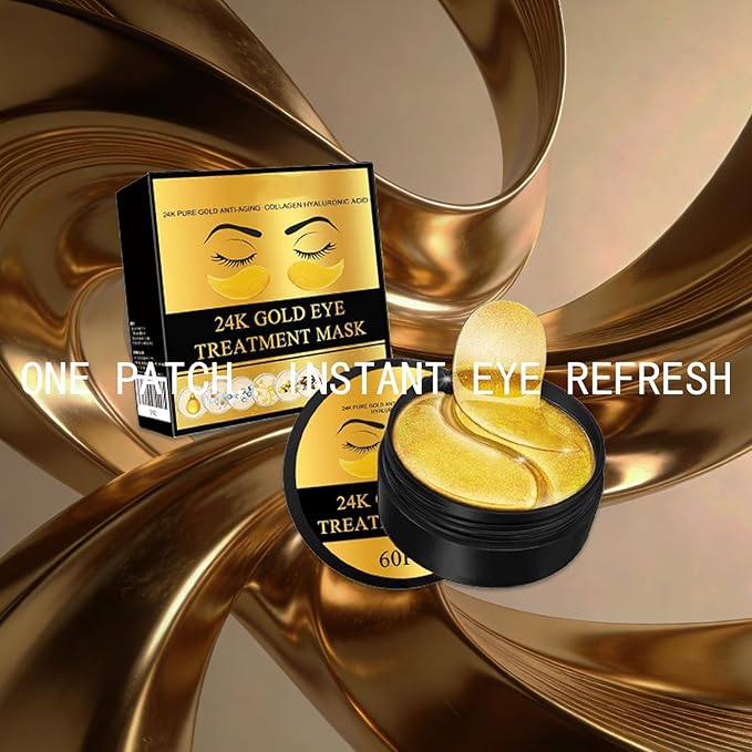 24K Gold Collagen Under Eye Patches – Hydrogel Masks for Dark Circles, Puffiness & Wrinkles – Brightening Anti-Aging Eye Gels, Moisturizing for All Skin (60 Pairs)