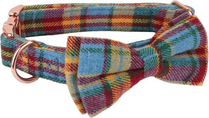 ADOGGYGO Plaid Dog Collar with Bow Tie, Detachable Tartan Bowtie, X-Small