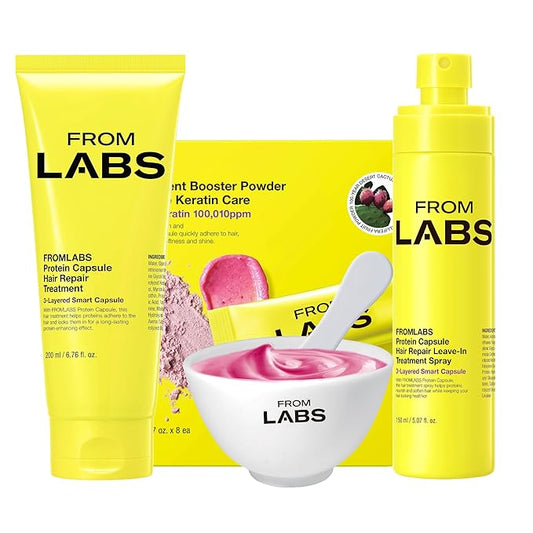 FROMLABS Hair Repair Trio – Protein Capsule Hair Repair Treatment (6.76 fl oz) + Intensive Keratin Booster Powder (8 Pack) + Protein Capsule Leave‑In Treatment Spray (5.07 fl oz)