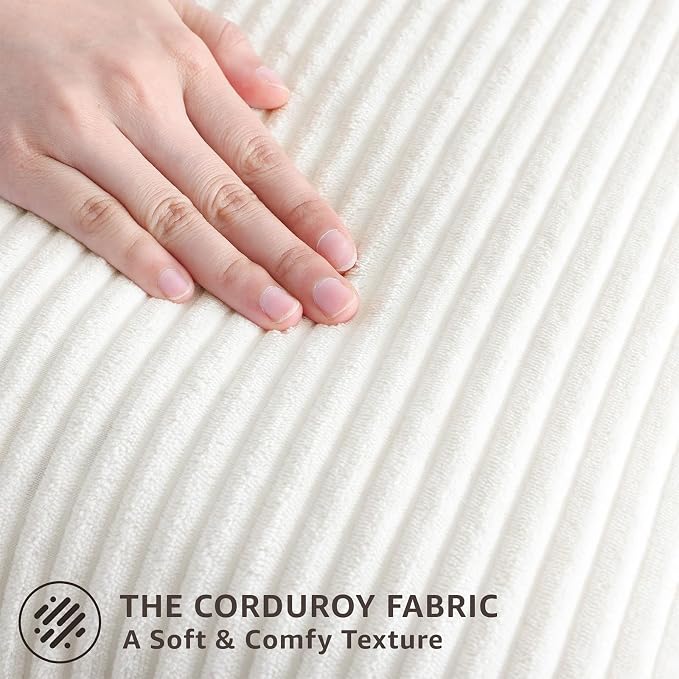 Mecatny Corduroy Decorative Throw Pillow Covers 24x24 Set of 2 White | Soft Striped Texture, Hidden Zipper Design, Neutral Boho Square Pillow Cases for Sofa Couch Living Room Bedroom, Home Décor