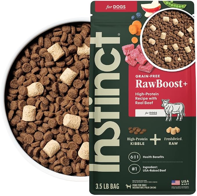 Instinct RawBoost, Dry Dog Food + Freeze Dried, Real Beef, 3.5 lb. Bag | High-protein kibble with FreshDried raw bites, USA-raised beef, grain-free recipe, 6-in-1 health benefits