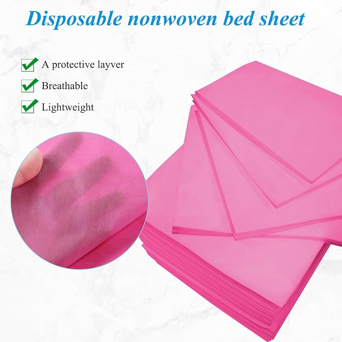 200Pcs Disposable Bed Sheets 31.5"x71"Massage Table Sheets Non-Woven Fabric Bed Covers for Ultimate Hygiene and Comfort in Massage,Tattoo, Beauty and Spa Treatments, Breathable & Durable Sheets(Pink)