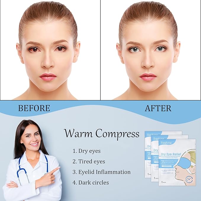 FRESHME Warm Compress Eye Mask - 10 Packs Steam Eye Masks Disposable Self Heated for Dry Eyes, Warming Compresses Sleeping Travel Essentials Self Heating Eye Masks for SPA Relieve Eye Fatigue Stress