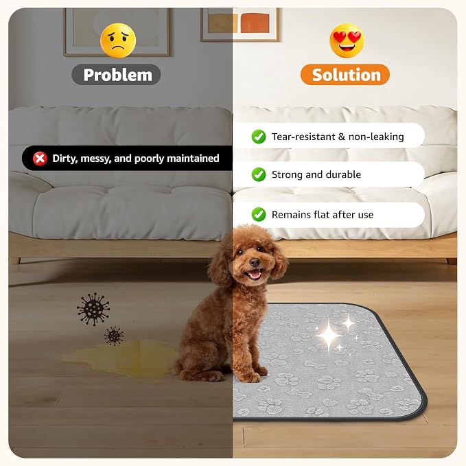 LOOBANI Washable Pee Pads for Dogs 30"x34", 4 Pack Reusable Dog Mat, Gray | Fast Absorbent, Non-Slip, Leakproof,Waterproof Dog Mat For Puppy Playpen, Whelping Box, Potty Training
