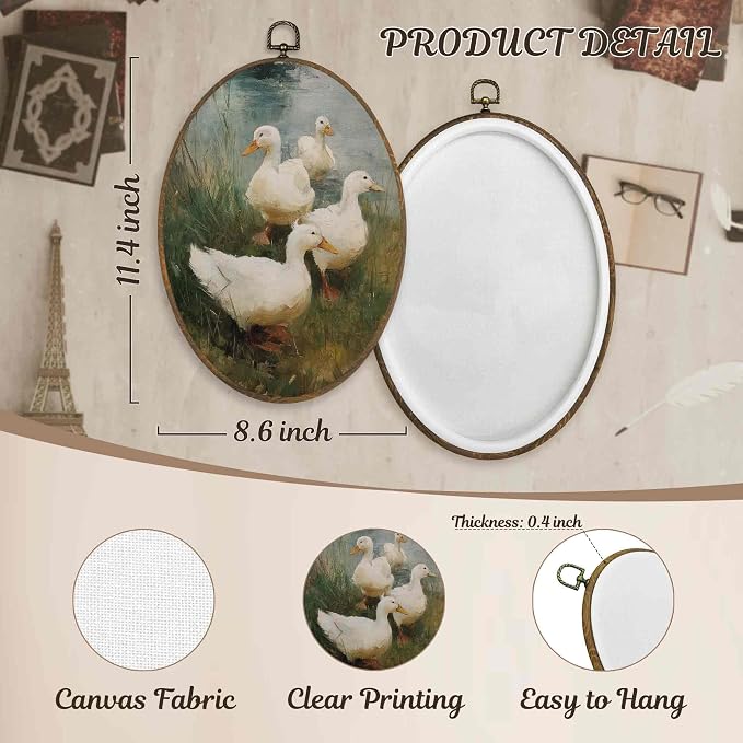 LKETW Rustic Farmhouse Duck Oval Wall Art Decor, Vintage Country Duck Oval Canvas Hanging Decor, Cottagecore Farm Animal Wall Decorations for Farmhouse Home Bedroom Living Room, 8.6x11.4 Inch