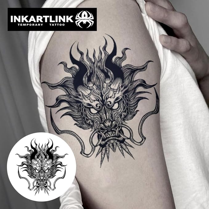 INKARTLINK Semi Permanent Tattoo, Temporary Tattoo, Beautiful and Realistic Design, Fun Tattoo Experience, Cruelty-free, Non-reflective, Waterproof (Dragon 5)