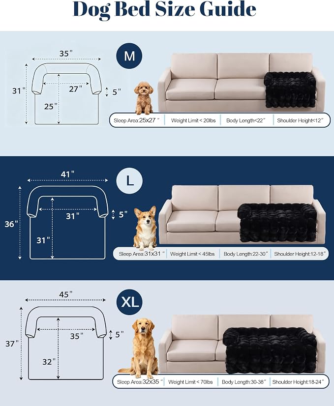 IUUI Dog Bed/Mat for Couch,Faux Rabbit Fur Pet Sofa Furniture Protector | Non-Slip&Manchine Washable,Protects Sofa from Fur & Scratches,Bubble Puff Fluffy Texture,Cozy for All Size Dogs&Cats