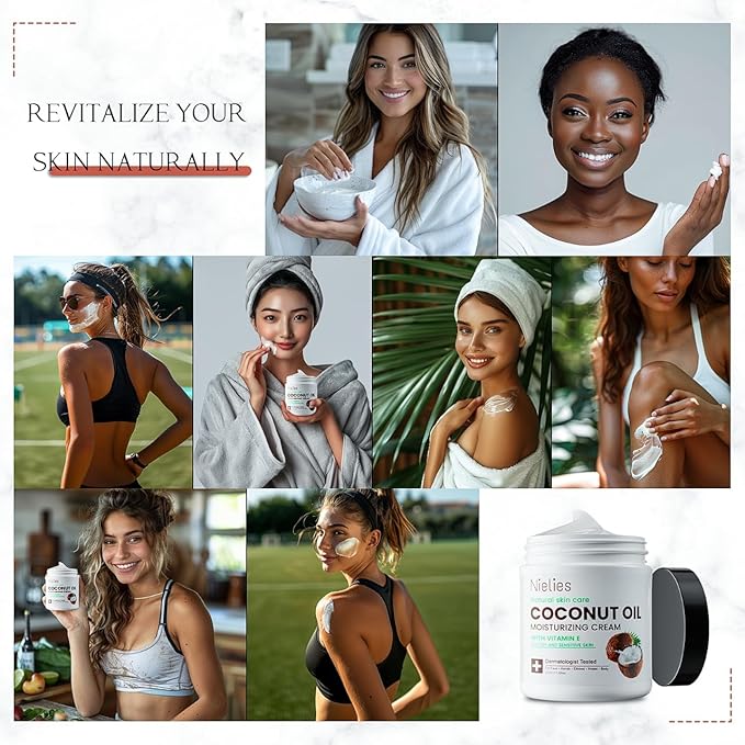 Coconut Oil Moisturizing Cream for Skin & Body, Coconut Oil Lotion for Dry Skin, Coconut Cream Lotion for Face, Hands & Hair, Crema de Coco para la Piel, Fast Absorbing,
