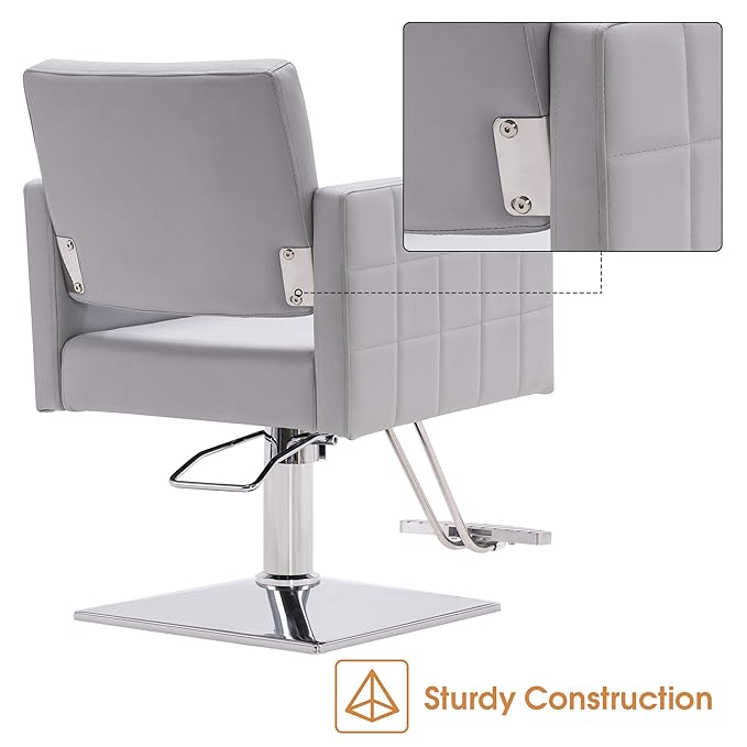 BarberPub Salon Chair for Hair Stylist, Hydraulic Stylist Chair, Adjustable Height, PVC Leather, 360 Degrees Swivel, Barbershop, Home Salon, Adult 8821 (Grey)