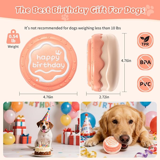 Dog Birthday Cake Toy Indestructible Squeaky Toys for Aggressive Chewers Outdoor Swimming Interactive Tough Chew Toys for Medium and Large Dogs