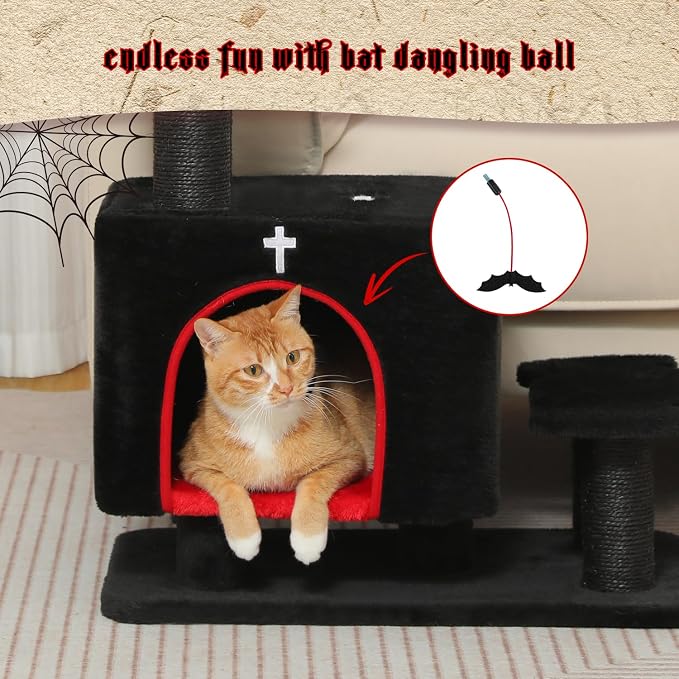Gothic 3-in-1 Cat Stairs with Scratching Post & Condo, Pet Steps | Pet Steps for High Beds, Sofa, Couch, Tall Cat Tower, High-Strength Boards for Indoor Small Cats Kittens Dogs Climbing Play