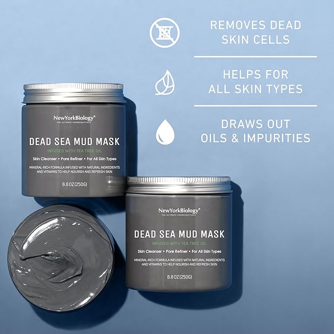 New York Biology Dead Sea Mud Mask for Face and Body | with Tea Tree | Spa Quality Pore Refiner for Oily Skin | Natural Skincare for Women & Men | Tighten Skin for A Healthier Complexion | 8.8 oz