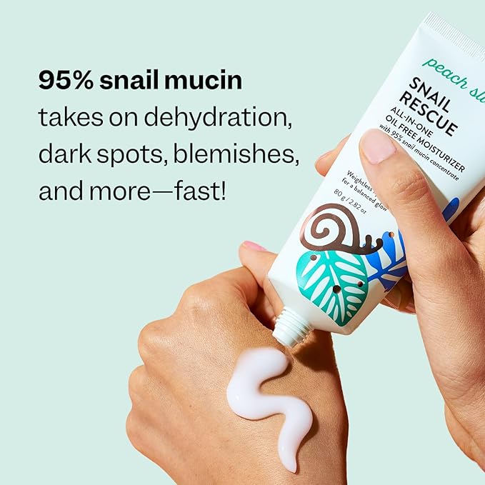 Peach Slices - Snail Rescue All-in-One Oil Free Moisturizer (2.82 oz) - 95% Snail Mucin Concentrate - Weightless - Birch Juice, Hyaluronic Acid & Cica - Vegan, Cruelty Free, Korean Skin Care & Beauty