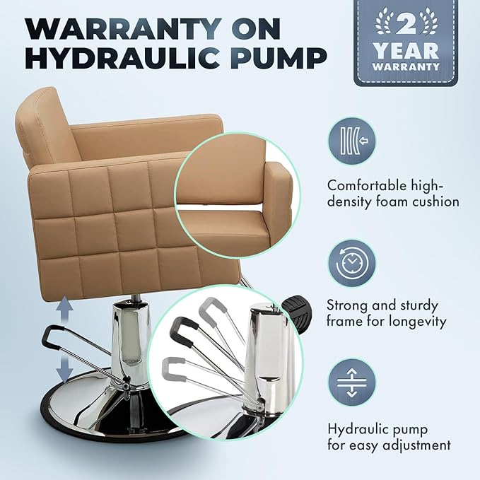 Buy-Rite Icon Styling Chair for Professional Salons & Barbers, Wide Quilted Seat, Durable Steel Frame, One-Piece Foam Cushion, Adjustable Hydraulic Pump, Easy-to-Clean Design, YLG-192 (Sand)