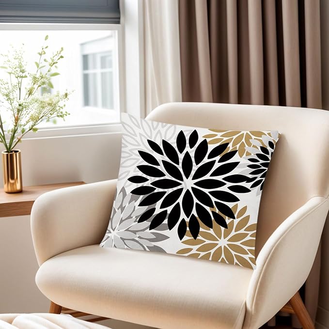 Brown Black Throw Pillow Covers 20x20 Set of 6, Neutral Floral Home Decor | Rustic Floral, decorative cushion cover, Breathable Linen, Large Throw Pillow Size, Spring Decor, Couch Sofa Living Room