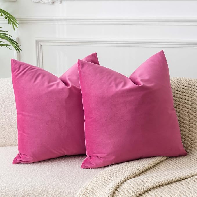 Throw Pillow Covers Set of 2 for Couch Velvet Cushion Covers 14x14,Rose Red | Decorative Pillow Covers with Invisible Zipper for Sofa Bed Living Room Bedroom Home Decor Modern