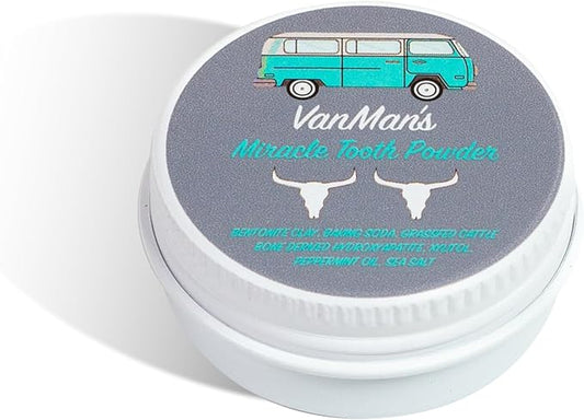 Vanman’s - Tiny Mint and Bone Tooth Powder Toothpaste - Flouride-Free Whitening Tooth Powder with Cattle Bone Derived Hydroxyapatite, Bentonite Clay, Peppermint Oil - Remineralizing - 0.25 oz