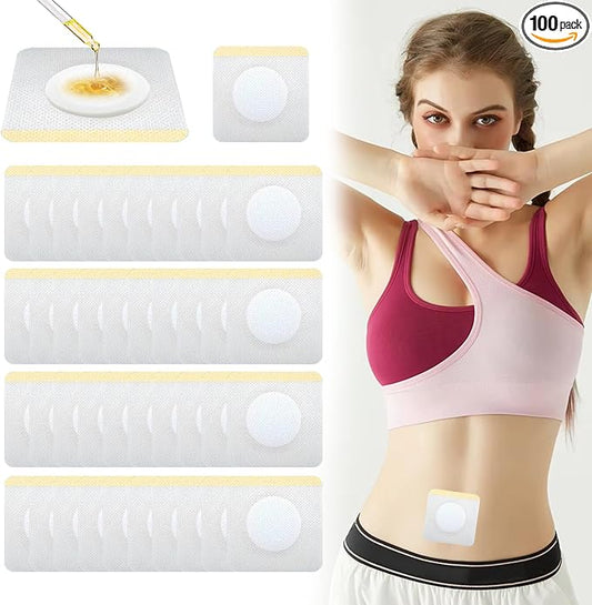 Castor Oil Patches, Castor Oil Belly Button Patch Disposable Organic Cotton Self-Adhesive Pads for Belly Button, Anti Leakage Design, Breathable & Portable, No Wash 100PCS