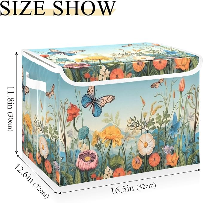Colorful Flower Pattern Storage Bins with Lids and Carrying Handle,Foldable Storage Boxes Organizer Containers Baskets Cube with Cover for Home Bedroom Closet Office