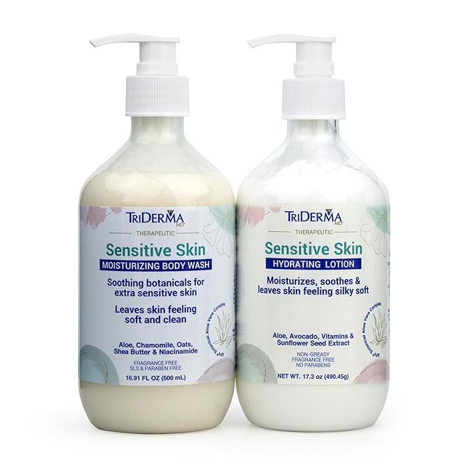 TriDerma Moisturizing Sensitive Skin Body Wash, Premium Botanicals, Aloe Vera, Chamomile, Oat, Shea Butter, Niacinamide, Creamy Body Cleanser, Paraben Free, 16.9 fl oz