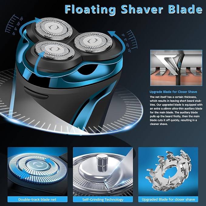 Snapbuy Electric Razor for Men, Snapbuy Electric Razor Pro of Father, Electric Shavers for Men,Ipx7 Waterproof Cordless Shaver with 90-Min Runtime, 4D Floating Head Rotary Shaver, Fast Charging(Blue)