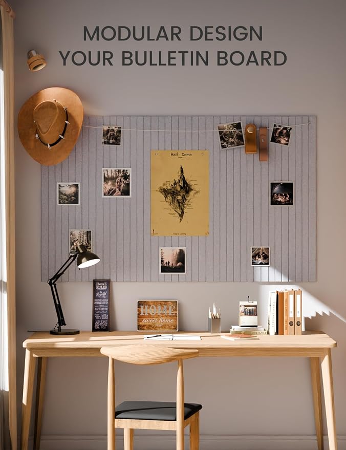 Fluxynara 36" x 24" Large Felt Bulletin Board, Soft Gray | 6 Pack Cork Board Alternative with 30 Safe Adhesive Tabs, Felt Pin Boards for Wall Decor, Home, Office, Classroom, Dorm