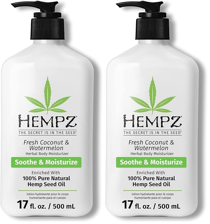 Hempz Body Lotion - Fresh Coconut & Watermelon Daily Moisturizing Cream,Shea Butter Body Moisturizer - Skin Care Products,Hemp Seed Oil - Large,(Pack of 2)