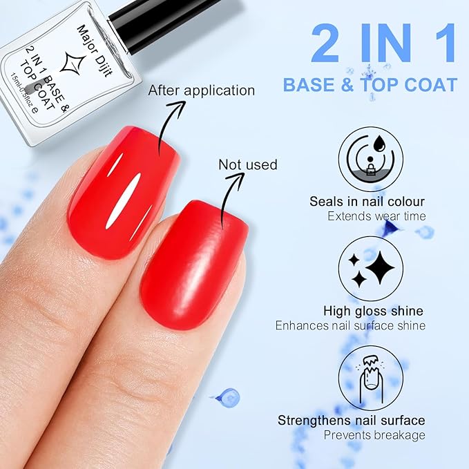 Major Dijit Clear Base & Top Coat 2-in-1 Nail Polish – Quick Dry, Long-Lasting, High Gloss Protective Formula – 0.5 Fl Oz