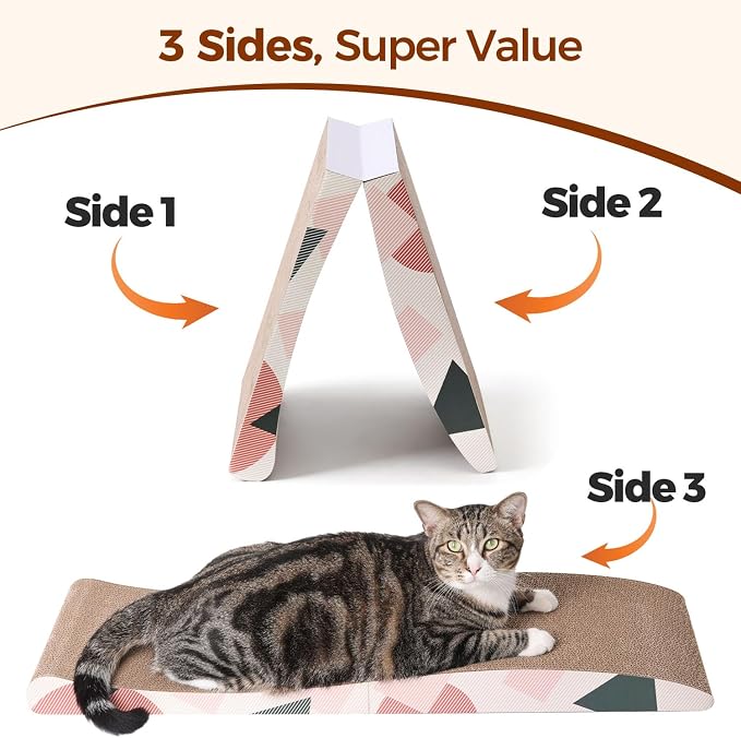 ComSaf Foldable Cat Scratcher Bed, Cardboard Scratch Pad for Indoor Cats | Cat Scratching Board, Wavy Lounger Shape, Foldable Design, Furniture Protection, Indoor Floor Use, Claw Care