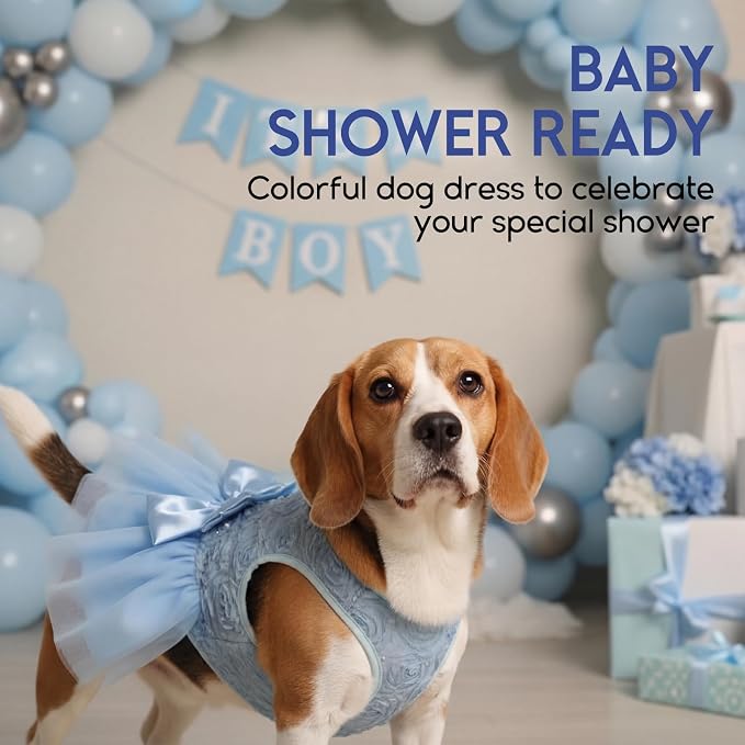 ASENKU Dog Dress Pet Wedding Dress Puppy Birthday Party Outfit, Blue XS | Dog Flower Girl Dress With Leash Hole, Princess Puppy Dress For Weddings, Daily Wear, Fits Small Medium Large Dogs Cats