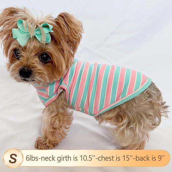 KYEESE 2Pack Cotton Dog Shirt for Small Dogs Soft Striped Tank Top | Reflective for Safety, Lightweight & Breathable, Gentle on Sensitive Skin, Stretchy & Free to Move, Comfortable Daily Wear