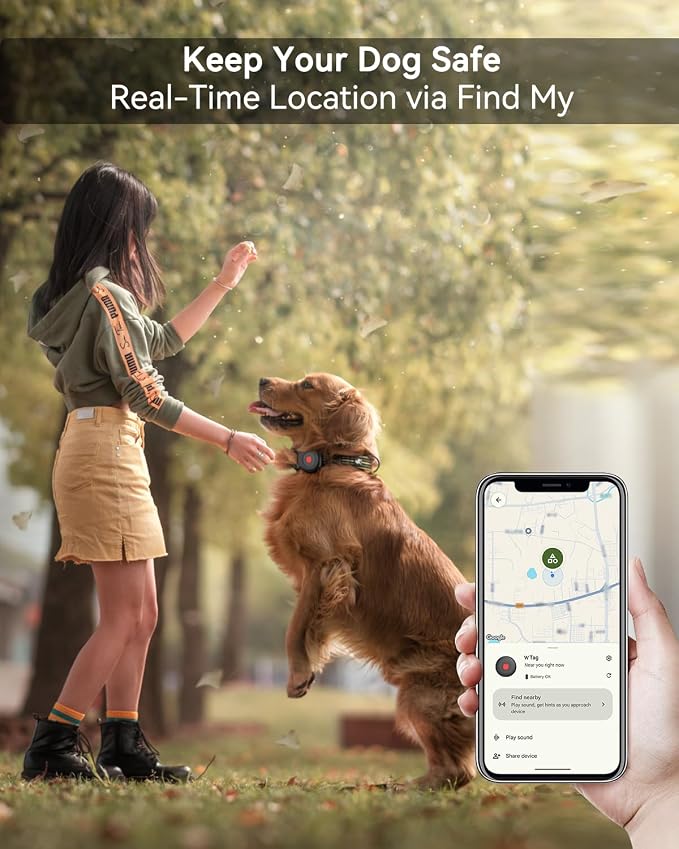 Dog Tracker Tag 2 Pack, Bluetooth Pet Tracker for Dogs with Collar Holder, Works with Apple Find My and Android Find Hub, Waterproof Anti-Lost Dog Tag Tracker for Collars