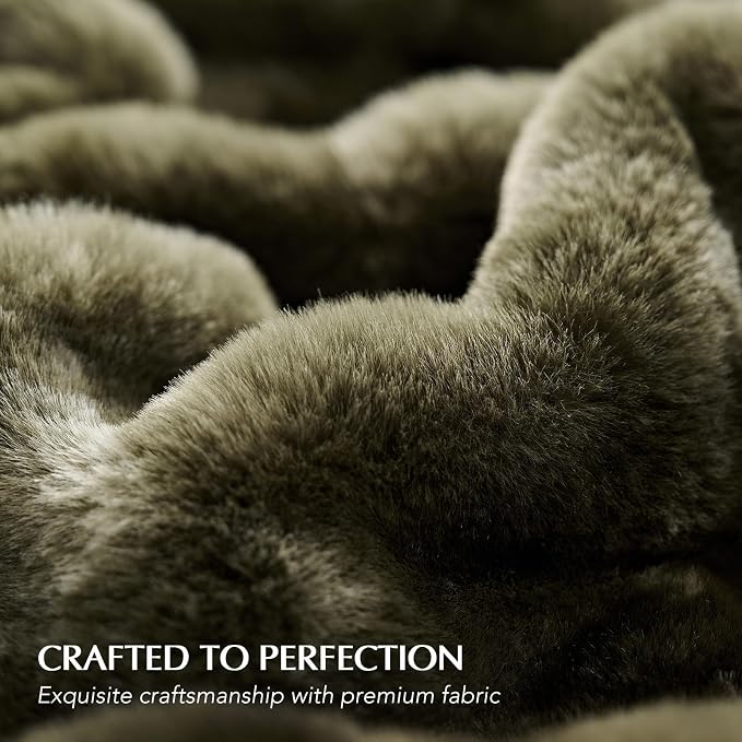 Faux Rabbit Fur Bubble Throw Blanket, 50"x60", Marble Olive | Ultra Soft, Luxury Faux Rabbit Fur Throw, Thick Warm Bubble Blanket, Cozy Fluffy Reversible, for Bed, Couch, Chair, Sofa