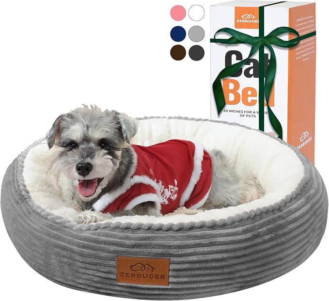 Zerbuger 23in Light Grey Round Dog Bed Sofa for Dogs Cats, Machine Washable | for Small/Medium/Large Dogs Cats, Foam Pet Couch with Removable Mat Non-Slip Bottom, Pet Cuddler for Indoor/Outdoor/Car/Cage