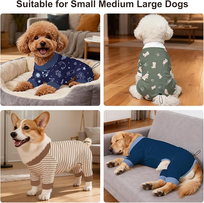Bienbee Dog Pajamas, 4 Pack Adjustable Onesies for Small to Large Dogs XS | Dog Shedding Suit with Soft Fabric, Breathable & Stretchy, and Adjustable Back Length for Sleeping Lounging and Daily Use
