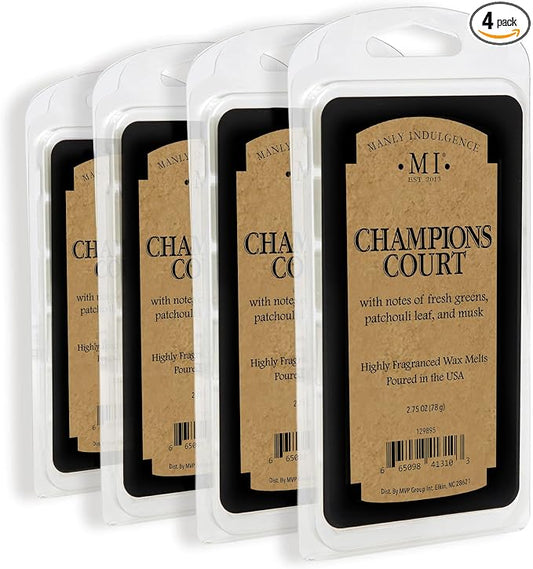 Manly Indulgence Champions Court Scented Wax Melts, Wax Melt Warmer Cubes, Long Lasting Scented Wax Warmer Cubes, 4 Pack, 6 Cubes Each - Made in The USA