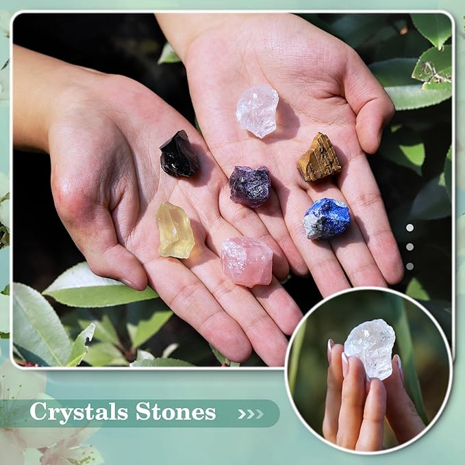 Crystals and Healing Stones, 21 Pcs Healing Crystals Set, 7 Chakra Crystal Stones Set Real Natural Raw Selenite Pyramid Reiki Energy Meditation Chakra Kit with Wooden Box, Crystal Gifts Set for Women